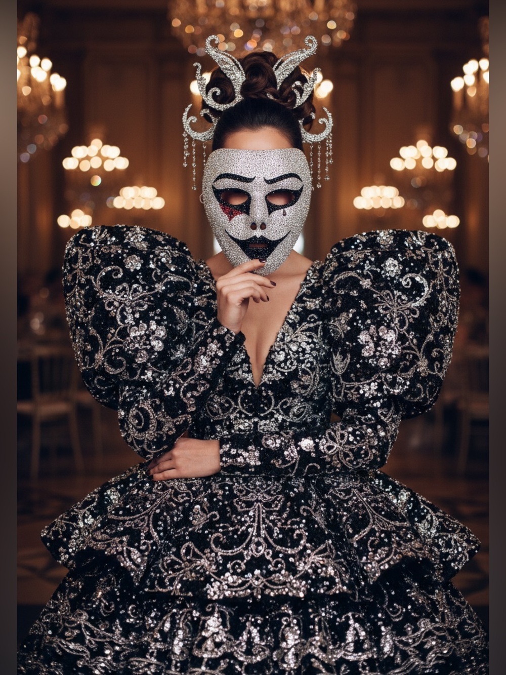 🆕Rhinestone Bedazzled Masquerade Bling Face Mask For Halloween,Mardi Grass &More